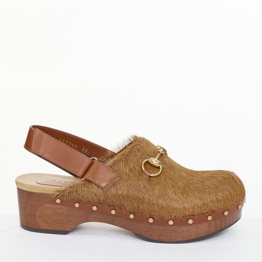 Gucci 2015 Brown Horsebit Wood Clogs
